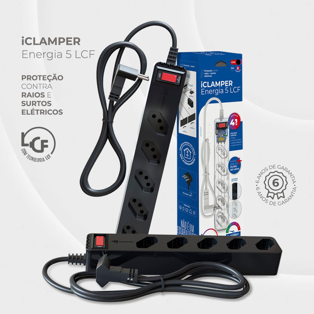 iClamper Energia 5 DPS Clamper com 5 tomadas proteção elétrica